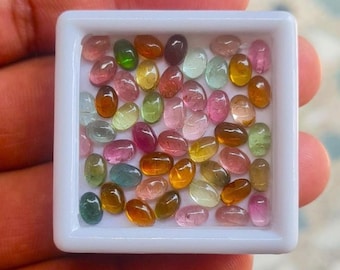 100 Pieces Tourmaline Cabochon Gemstone 6X4 MM Oval Shape Tourmaline Cabochon Stone, Natural Multi Color Tourmaline Loose Stone