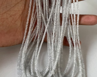 Sapphire Faceted Rondelle Beads White Sapphire 18 Inches 2MM-3.5MM White Sapphire Loose Beads For Jewelery Making Necklaces For Womens