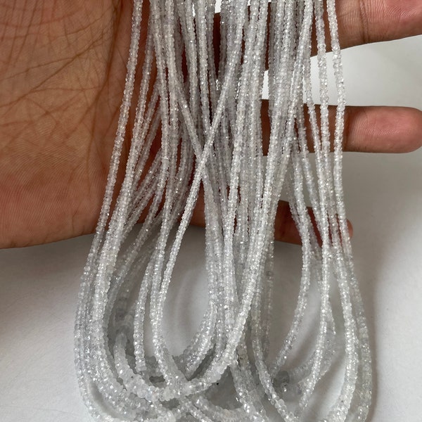 Sapphire Faceted Rondelle Beads White Sapphire 18 Inches 2MM-3.5MM White Sapphire Loose Beads For Jewelery Making Necklaces For Womens