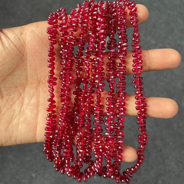 Ruby Faceted Teardrops Briolette 16 Inches 2.5mm-4.5mm Blood Red Shade Ruby Loose Teardrop Use In Jewelry Making Necklace For Women
