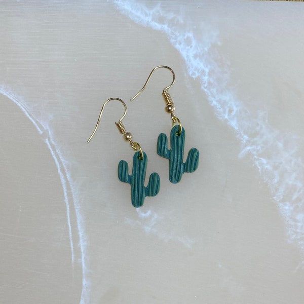 Handcrafted Cactus Polymer Clay Gold Earrings