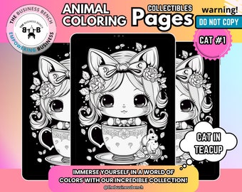 Unique Cat Coloring Pages,  Cat #1 Coloring Page for Kids, Boys, Girls, Teens, Adults. For Personal Use or Fun Activities, Instant Download