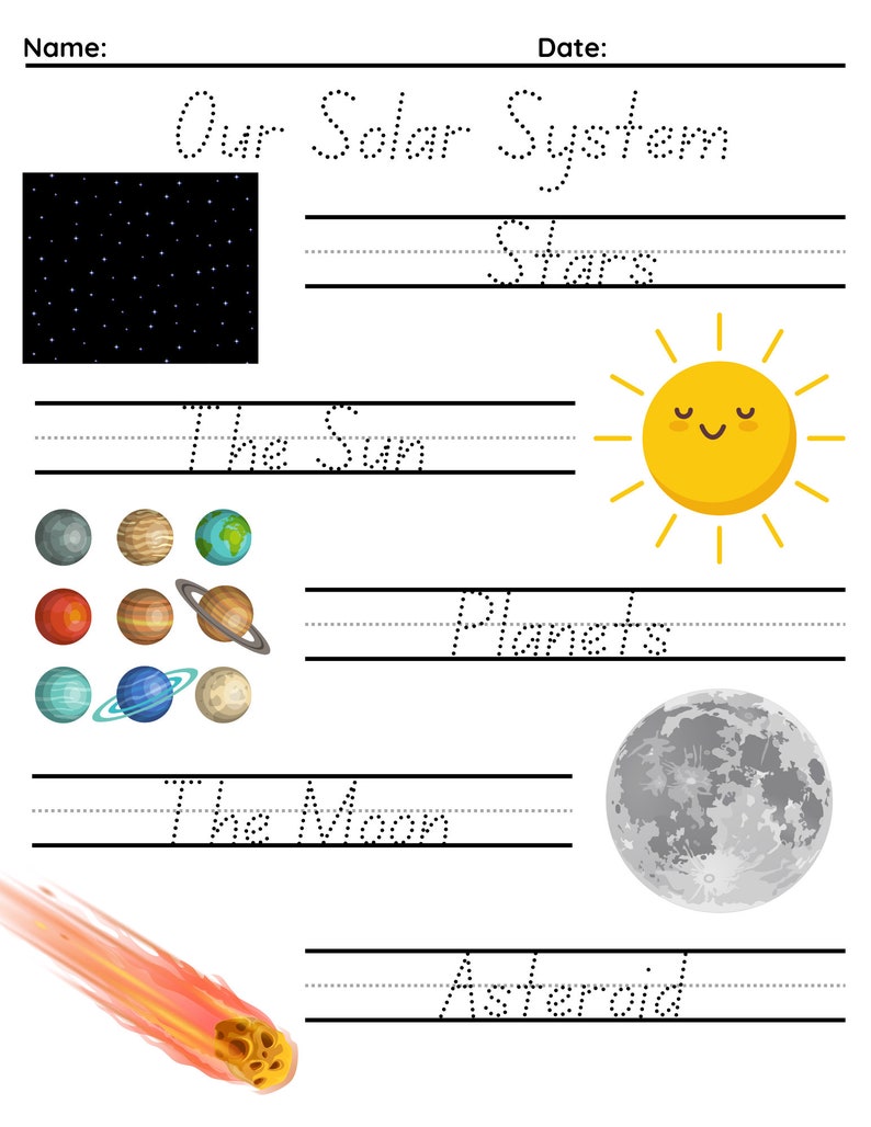 Fun Solar System Tracing and Coloring / Printable Worksheets / ABC