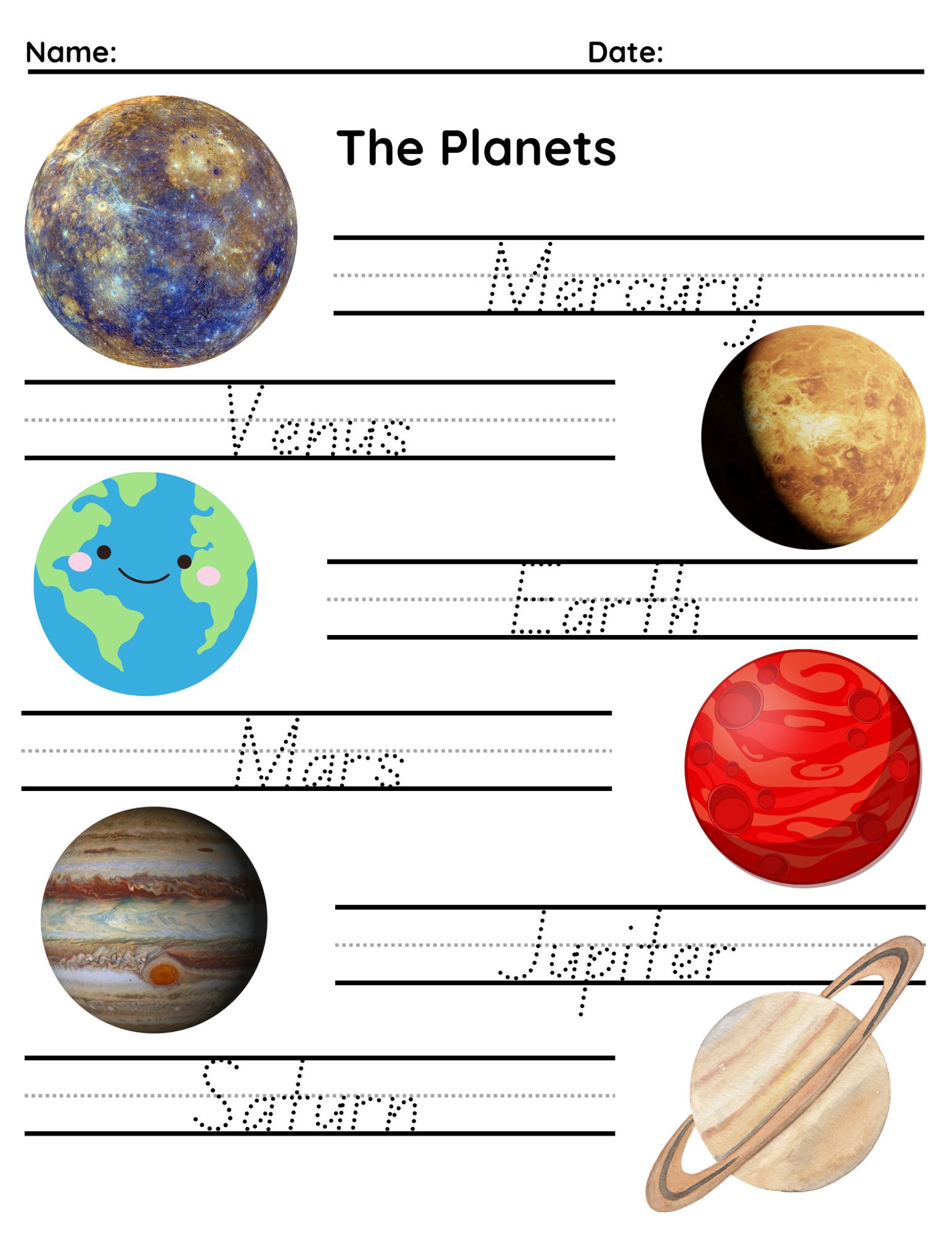 Fun Solar System Tracing and Coloring / Printable Worksheets / ABC