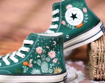 Custom Embroidered Converse Chuck Taylor 1970s: Personalized Plant & Flower Design