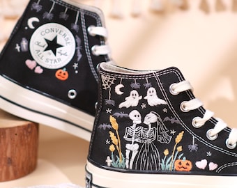 Embroidered Converse High Tops: Custom Pumpkin Design Halloween gifts