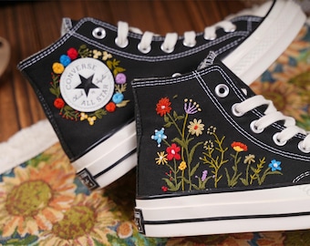 Custom Embroidered Converse Chuck Taylor 1970s, Garden Flowers