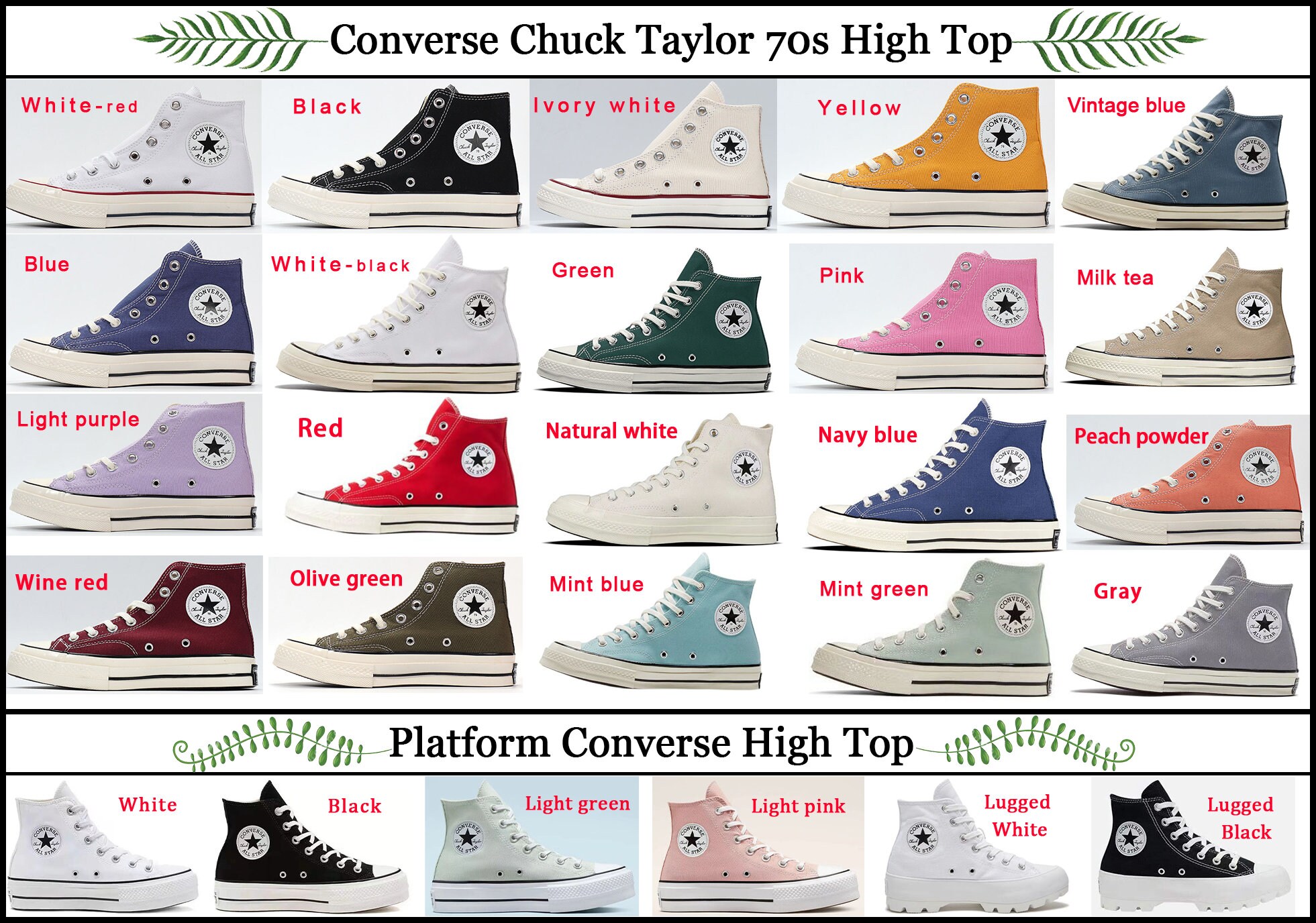 Flower Embroidered Converse High tops converse With 4CM Sole Etsy