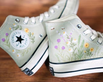 Custom Embroidered High Top Sneakers - Lavender Floral Converse