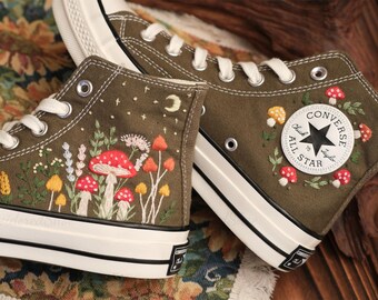 Embroidered Converse Shoes: Mushroom Bouquet Wedding Sneakers