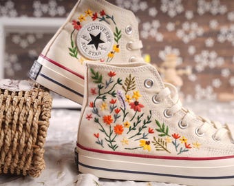Hand Embroidered Converse Shoes: Floral Bouquet, Custom Wedding Gift