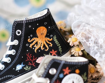 Broderade Converse, Anpassade Ocean Octopus-skor, Dykarpresent