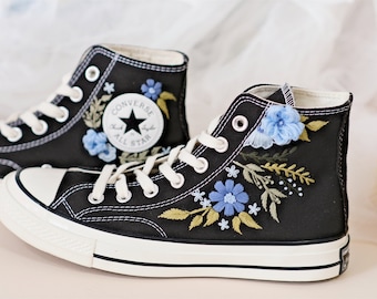Hand Embroidered Converse Sneakers: Custom Chrysanthemum Garden