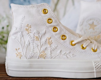 Custom Move Platform/White Wedding Flowers Embroidered Converse/Bridal Flowers Embroidered Sneakers/Wedding Flowers Embroidered Sneakers