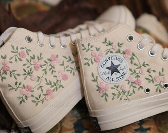 Embroidered Converse Shoes: Custom Floral Bouquet, Handmade Wedding Gift
