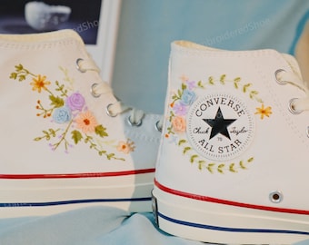 Zapatillas Converse de caña alta bordadas: Zapatillas personalizadas con estampado floral de crisantemo