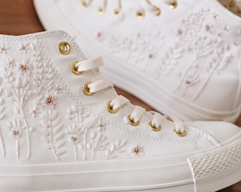 Zapatillas Converse de caña alta con bordado personalizado, zapatillas de boda con flores de margarita