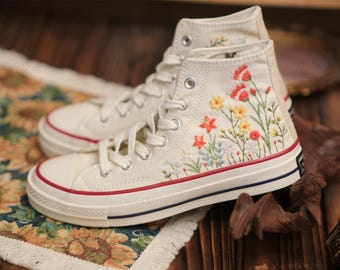 Embroidered Converse Sneakers: Custom Floral Garden Design