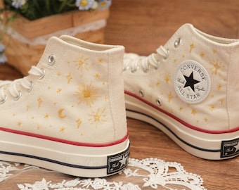 Zapatillas Converse bordadas para boda, diseño de luna y estrellas