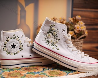 Embroidered Floral Converse Wedding Shoes, Unique Bridal Gift