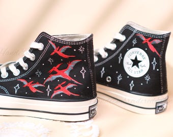 Embroidered Converse High Tops: Custom Flying Dragon Stars Design