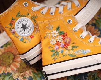 Custom Embroidered High Top Sneakers: Floral Bridal Shoes