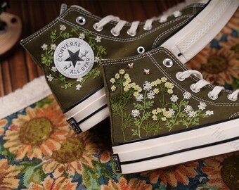 Custom Embroidered Converse High Tops, Floral Sneakers