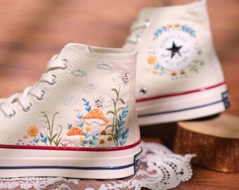 Custom Converse, Hand-Embroidered Mushroom Sneakers