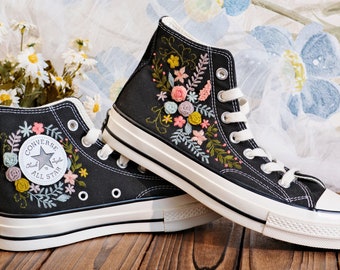 Embroidered Converse High Tops: Custom Floral Garden Sneakers
