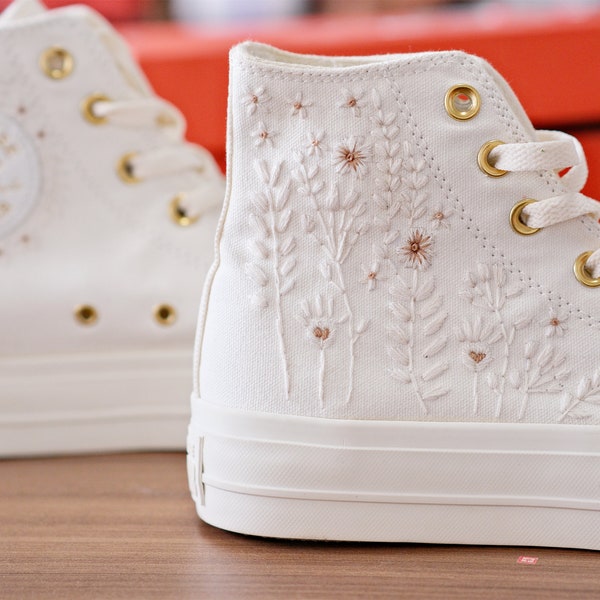 Custom Embroidered Converse/ Custom Chuck Taylor All Star   High Top Embroidered Daisy Flower/ Wedding sneakers/ Wedding Gift
