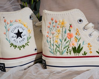 Custom Embroidered Converse High Tops Chuck Taylor, Embroidered Flower Converse Custom, Flower Embroidered Shoes Custom, Valentine Gifts