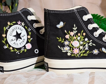 Custom Converse Embroidered Shoes Converse Chuck Taylor 1970s Custom Embroidered Mushroom Forest Converse Shoes for Her Wedding Gift