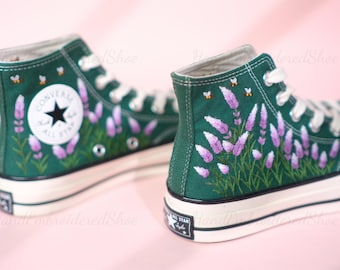 Hand Embroidered Lavender Converse Sneakers, Custom Wedding Shoes