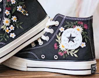 Custom Wedding Sneakers/ Wedding Flowers Embroidered Shoes/ Bridal Flowers Embroidered Sneakers Wedding Flowers Embroidered Sneakers