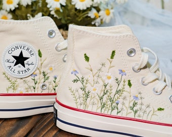 Zapatillas Converse altas bordadas: Jardín personalizado de crisantemos y flores silvestres