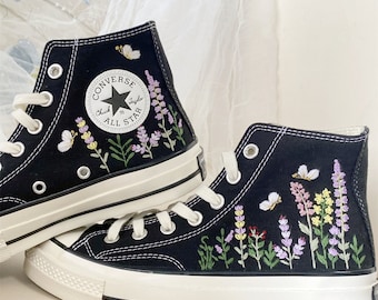 Zapatillas Converse bordadas: Lavanda, Mariposa, Jardín de Crisantemos