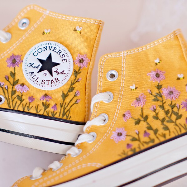 Unique custom embroidered Converse wedding shoes/Gift for her/Garden Converse/Mushrooms and bees/Gifts for the bride