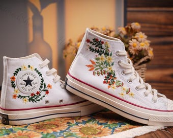 Custom Embroidered Converse High Tops, Floral Sneakers