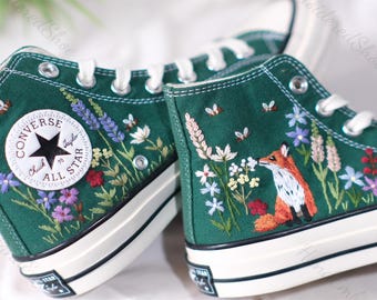 Zapatillas Converse bordadas: Zorro floral personalizado, hechas a mano