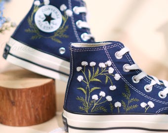 Hand Embroidered Floral Converse Sneakers, Unique Wedding Shoes