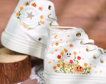 Custom Embroidered Sneakers: Fox, Mushroom, Floral Converse