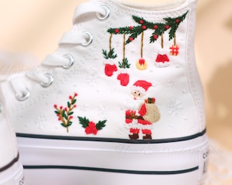 Custom Sneakers Taylor Embroidered/ Santa Claus's gift candy Embroidery Shoes/ Embroidered Converse Wedding Flowers