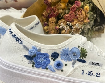 Chaussures de mariage brodées | Cadeau pour la mariée | Vans de mariée | Vans de mariée | Vans sans lacets brodés pour mariée | Fourgonnettes de mariage