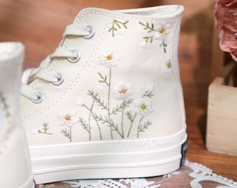 Embroidered Converse Shoes, 3D Floral Bouquet, Wedding Shoes