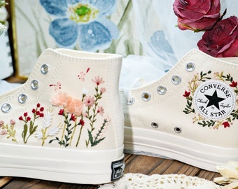 Custom Wedding Sneakers/ Wedding Flowers Embroidered Shoes/ Bridal Flowers Embroidered Sneakers Wedding Flowers Embroidered Sneakers