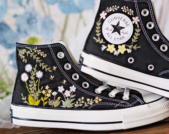 Custom Embroidered Floral Converse High Tops