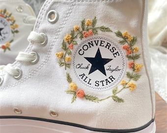 Converse montantes brodées de fleurs/Converse avec semelle de 4 cm