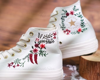Zapatillas altas Converse bordadas a mano: Jardín floral colorido