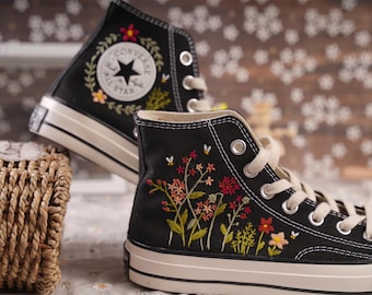 Embroidered Converse Shoes: Floral Bee Design, Custom Wedding Gift