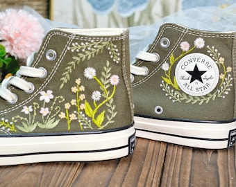 Custom Embroidered Floral Converse High Tops